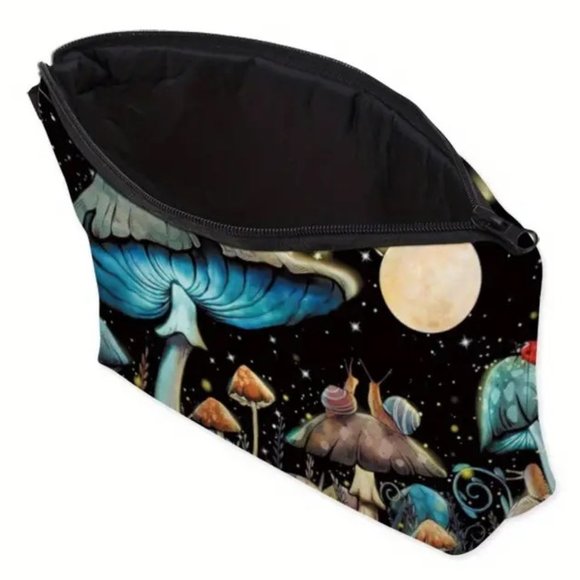 Cosmetic Bag Trippy Mushroom Forest Makeup Clutch Pouch Travel Hippie Moon Snail - Picture 4 of 5